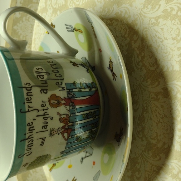 Born to Shop Mug Tea Cup and Saucer Garden Friends and Laughter 2009 - Picture 7 of 7